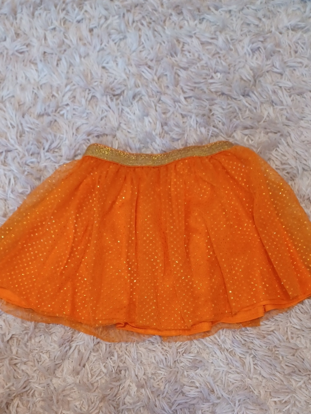 Girls' Orange Sparkle Tulle Skirt with Gold Waistband